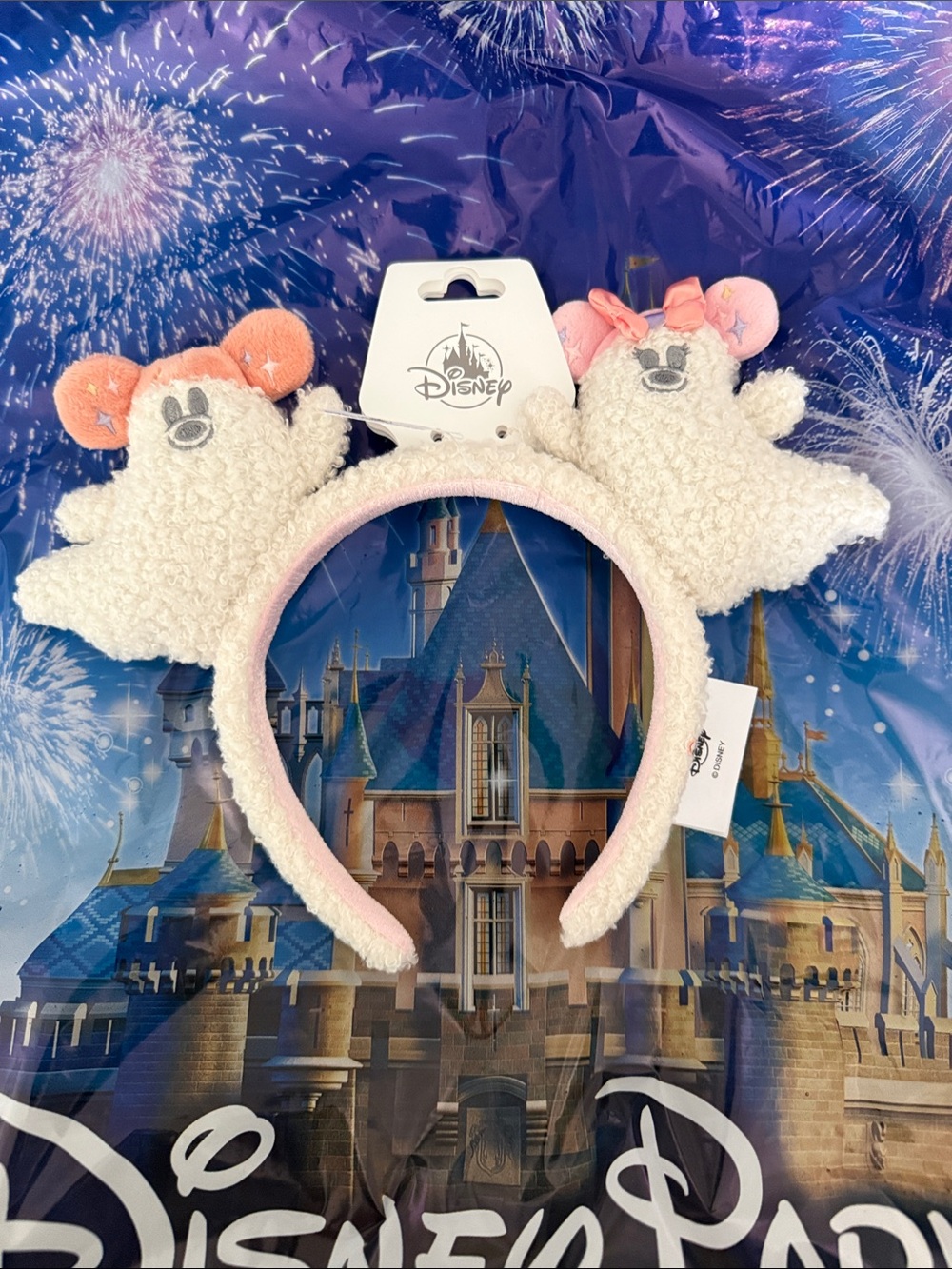 Disney Plush Minnie Ghost ears with Pink Accents